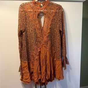 Free People Lace Long Sleeve Dress in Orange